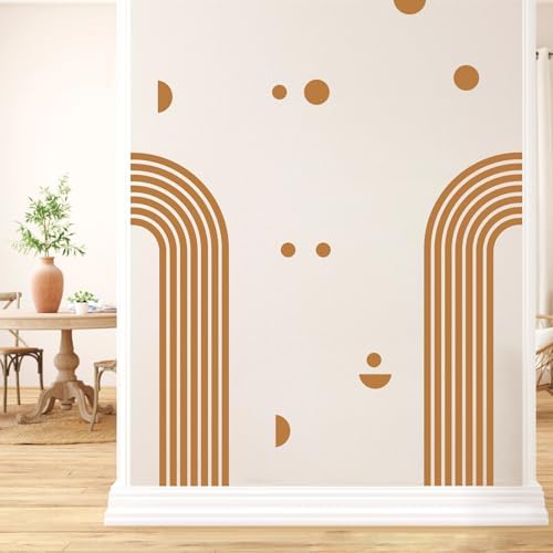 Kazova Brown Arch Wall Decal 2 Sheets Form One Large Arch Peel and Stick Mid Century Modern Abstract Wall Stickers for Living Room Bedroom Office Headboard Decor - Image 4