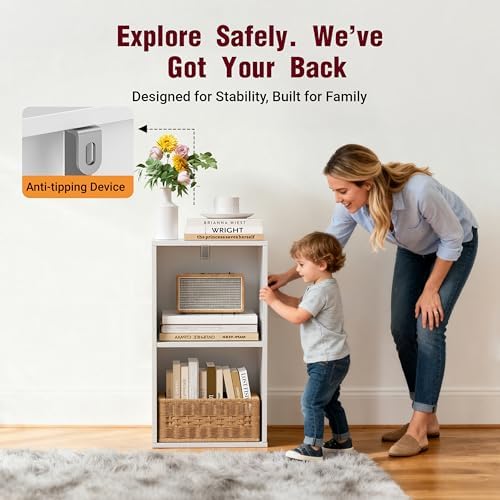 Book Shelf, Wooden Cube Storage Organizer with 11" Open Cubes, Stackable Modular Bookcase for Room Divider Storage, 2 Tier Bookshelf for for Living Room, Bedroom, Office (White, 2-Cube) - Image 4