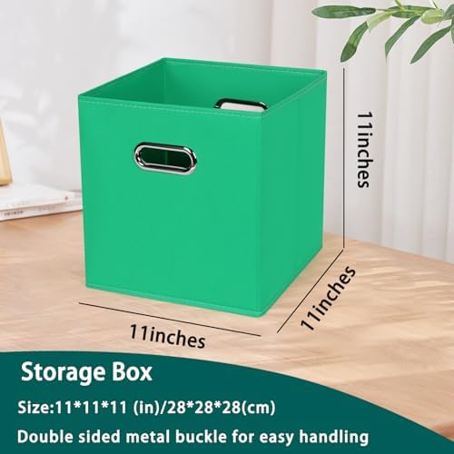 Black Foldable Storage Cubes Bins, Fabric Storage Box Cubes Organizer Baskets with Dual Handles for Home Organizer,Set of 3,(Green) - Image 2
