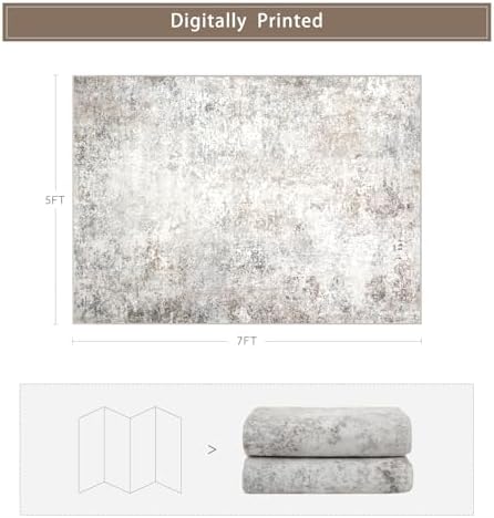 Beige Grey Washable Rugs 5x7 Area Rugs for Living Room,Bedroom,Dining Room - Image 2
