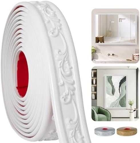 Peel and Stick PVC Crown Molding Trim, 16.4 Ft x 1.8" Flexible Self Adhesive Wall Trim, Decorative Molding Strip for Mirror Frame Baseboard Cabinet Home Decor (White) by TopZenMarketplace
