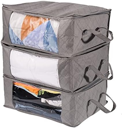 Amazon Basics Foldable Large Clothes Storage Bags with Clear Window & Carrying Handles, Closet Organizers, Zipper, 3-Pack, Gray - Image 5