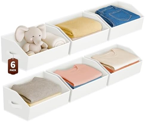 Homsorout Large Closet Organizers and Storage Bins - 6 Pack Trapezoid Storage Baskets for Shelves, Foldable Fabric Baskets with Handles Ideal for Closet, Basket, Wardrobe and Shelf Storage, White by Homsorout