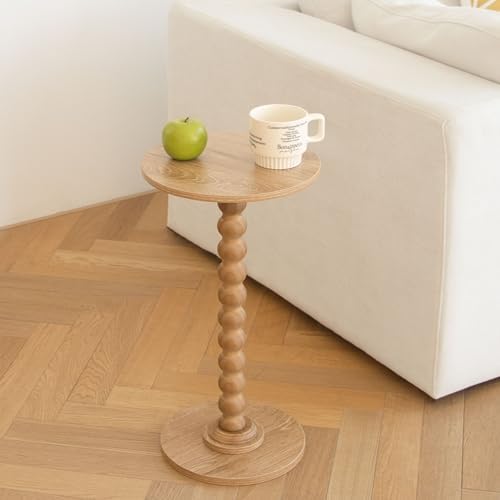 Fultyle Small Side Table, Drink Table for Small Spaces, Modern Martini Table with Solid Wood Leg, Round End Tables Living Room for Bedroom and Office (Rustic Walnut) - Image 2