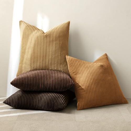 MIULEE Fall Corduroy Decorative Throw Pillow Covers Camel Brown 20x20 - Image 4