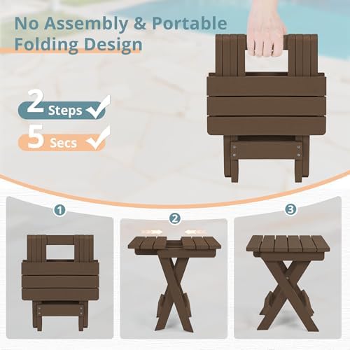 LUE BONA Small Outdoor Folding Side Table HDPS14 Inch Height, Dark Brown - Image 5