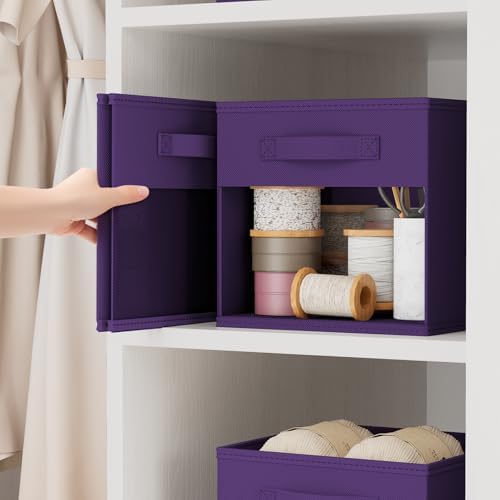DIMJ Cube Bins, 12.2-Inch Storage Bins Cubes with Window, 6 Packs Collapsible Storage Bins with Handles, Closet Storage Baskets for Organizing Living Room, Office, 6 Pack,Purple - Image 3
