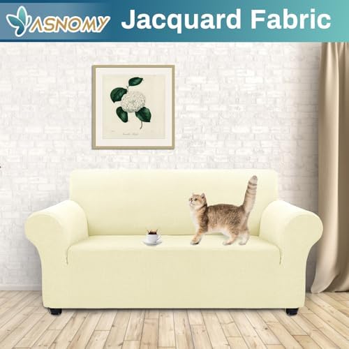 Asnomy Stretch Couch Covers Washable, loveseat Covers Slipcovers,Off-White - Image 2