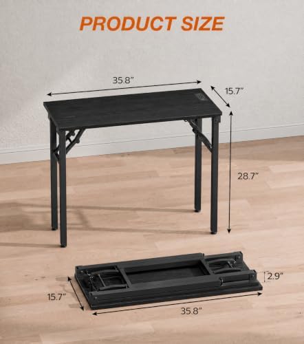 XBurmo Small Folding Desk Folding Table, No Assembly Foldable Desk Gaming Desk, 35.8-Inch Computer Table Workstation with 2 AC Outlets and 2 USB Ports for Bedroom and Home Office, Dark Oak - Image 2