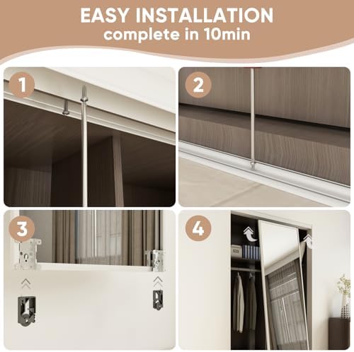 BARNSMITH 48 x 80 Inches Mirrored Closet Door, One Side Mirror with Top & Bottom Track Kits, 2-Panels Steel Frame Sliding Mirror Closet Door, Easy to Install - Image 7
