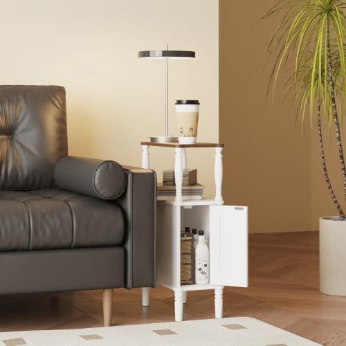 Veegle Narrow Nightstand, Skinny End Side Table(White) - Image 6
