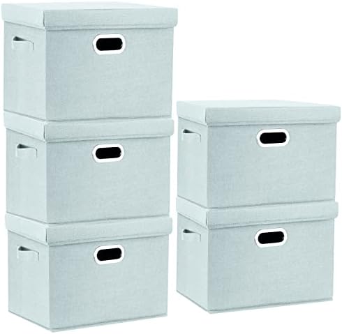 TYEERS Large Storage Bins with Lids, Collapsible, Washable, Fabric Storage Boxes for Organizing, 17.3x11.8x11.4 inches, 5 Pack, Aqua Spring by StorageOrganization