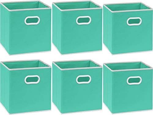 Simple Houseware 11-Inch Foldable Cube Storage Bins with Handles, Turquoise - Image 6