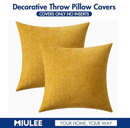 MIULEE Soft Chenille Throw Pillow Covers Mustard Yellow 20x20 Pack of 2 - Image 6