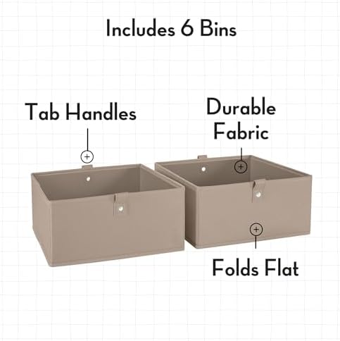 RiverRidge Folding Storage Bins - 6-Pack of 5in Tall Taupe Cubes - Image 3