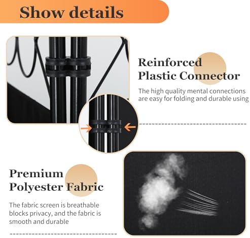 FDW 4-Panel Folding Room Divider | 6ft, Coal Black | Light & Portable - Image 5