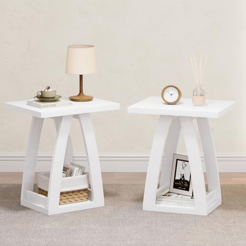 FROMJBEST End Tables Living Room, Side Table, White End Table Set of 2 by FROMJBEST