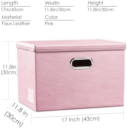 PRANDOM Large Collapsible Storage Box with Lid [1-Pack] Leather Fabric Foldable Storage Bin Organizer Container Basket Cube with Cover for Home Bedroom Closet Office Nursery Pink (17.7x11.8x11.8) - Image 5