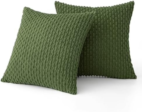 MIULEE Decorative Throw Pillow Covers 20x20 Moss Green Textured Corduroy - Image 6