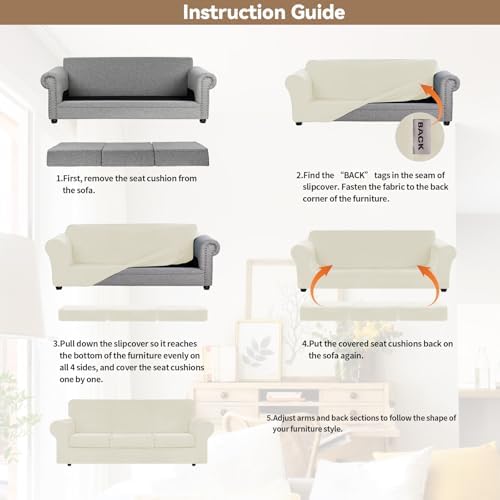 WEERRW 4 Pieces Couch Cover for Sofa Velvet Sofa Covers Washable, Ivory - Image 6