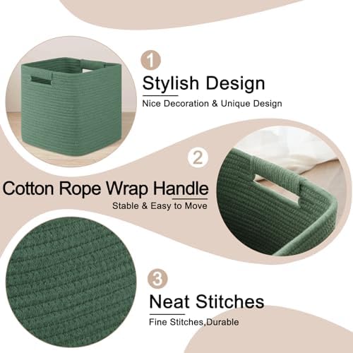 OIAHOMY Storage Cubes 11 Inch Storage Bins 3-Pack Square Baskets Green - Image 4