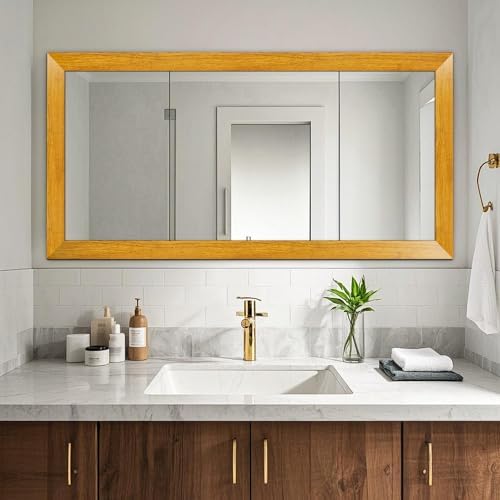 DESOMINOR 32FT Peel &Stick Wood Grain Wallpaper Border Removable Waterproof Bathroom Mirror Frame Sticker (Yellow, 3.93Inch X 32.8Ft) - Image 3