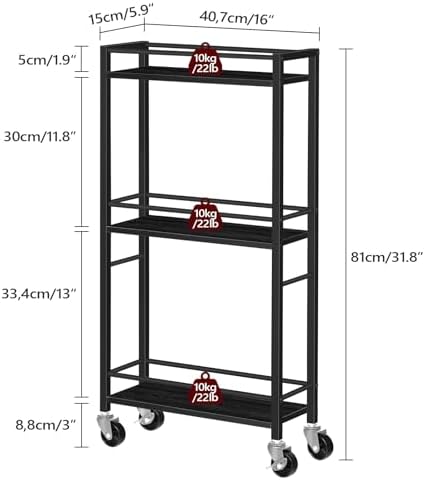 MAHANCRIS Slim Rolling Cart, Mobile Kitchen Cart on Wheels, Narrow Storage Cart for Small Space, Small Bar Cart, for Bathroom, Laundry, Living Room, Black RCHB1501 - Image 4
