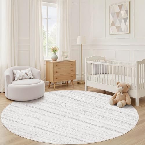 Nakagishi Round Rug Boho Area Rugs: 5x5 Washable Large Circle Neutral Soft Stain Resistant Non-Slip Carpet for Women Aged 25-45 Farmhouse Decor Enthusiasts - Living Room Bedroom Dining Room Nursery - Image 6