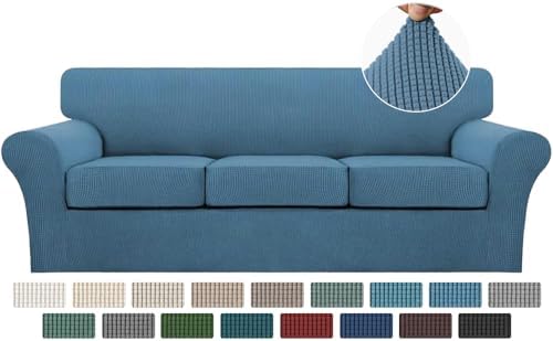 Turquoize 4 Piece Sofa Covers for 3 Cushion Couch Sofa Slipcover with Separate Cushion Couch Cover for Dogs Thick Soft Slipcover Washable Elastic Furniture Protector for Pets(XL Sofa,Dusty Blue) by Turquoize