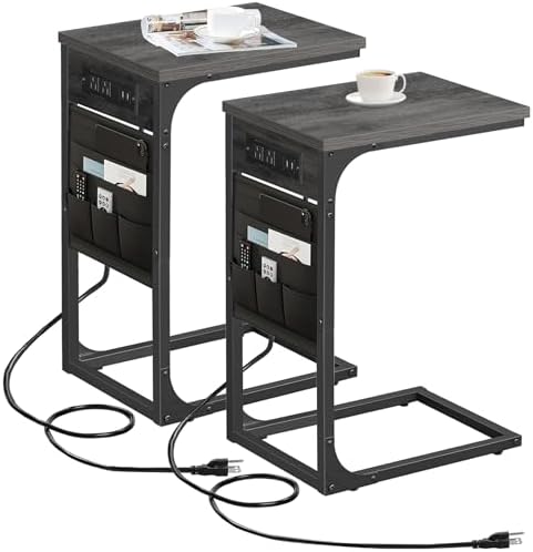 TUTOTAK C Shaped End Table with Charging Station, Side Table for Sofa by ChoosetutotakFurnitureBuildYourCozyHome