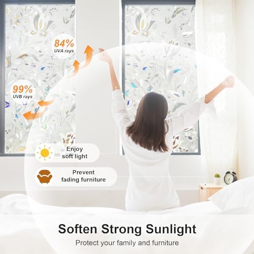 Window Privacy Film, 3D Rainbow Decorative Stained Glass Film, Sun Blocking Windows Clings, Static Cling Frosted Glass Windows Sticker Door Covering for Home (Tulip, 35.4" x 78.7") - Image 3