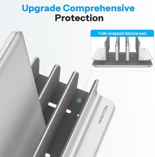 OMOTON 3-Slot Multiple Vertical Laptop Stand, Fits MacBook, Bright Silver - Image 3