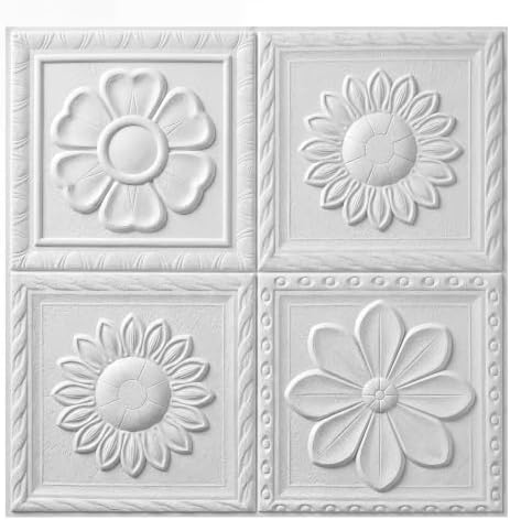 Nuanchu 40 Pcs 13.8 x 13.8 Inch Ceiling Tiles Peel and Stick, Fresh | Foam White 3D Wall Panels 26-105.5 Sq. ft Adhesive Glue up Waterproof Wallpaper for DIY Office Home by Nuanchu
