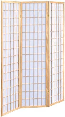 Coaster Home Furnishings - Carrie - Solid Wood - 3-Panel Folding Shoji Screen Room Divider with Linear Grid Design, Metal Hinges and Freestanding Piece - Living Room - Natural Brown - 4621 by CoasterFineFurniture