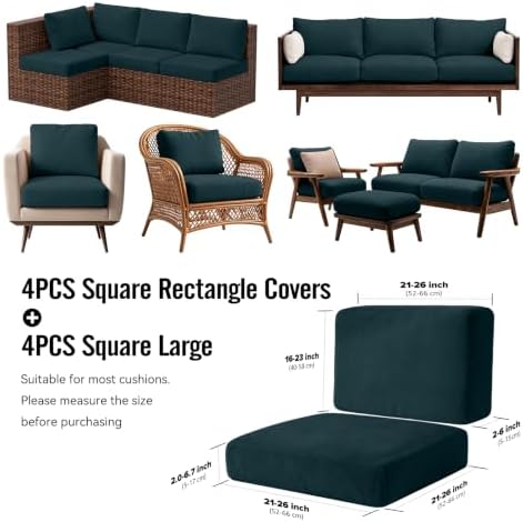 8Pcs Outdoor Cushion Covers, Stretch Patio Furniture Couch Chair Slipcovers - Image 2