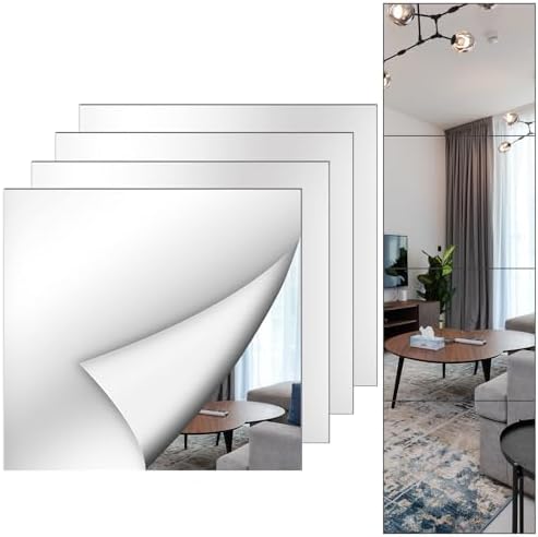Shiftshade Mirror Wall Full Length,12X14 Inch Unbreakable Mirror Tiles for Bedroom Home Gym Door, Acrylic Mirror Full Body Shatterproof Mirror Stickers for Walls,Mirror Sheets (4pcs) by Unknown