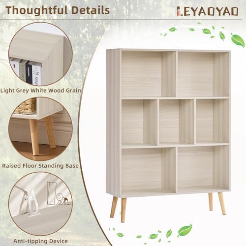 LEYAOYAO Cube Bookshelf, Mid-Century Modern Book Shelf with Legs,Light Grey - Image 4