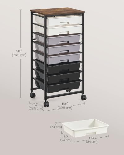 VASAGLE Rolling Cart with Drawers, Craft Organizers and Storage, Black - Image 3