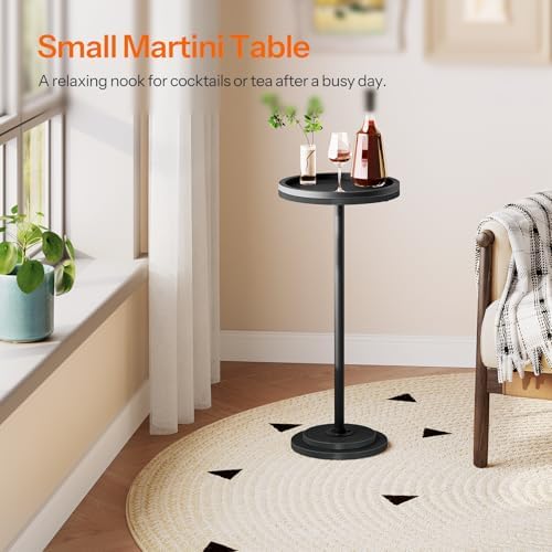 HOOBRO Small Round Side Table, Drink Table, Coffee Martini Table with Pedestal Accent for Small Spaces in Living Room, Bedroom, Sofa Couch, Black BB168BZ01 - Image 6