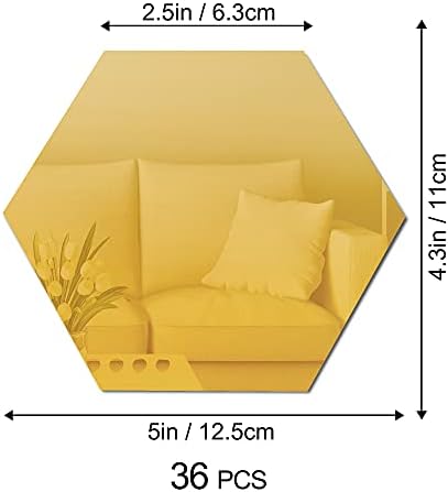 RW-103 36 Pcs Acrylic Hexagon Mirror Decals DIY Removable 3D Geometric Mirror Art Setting Wall Decor for Bedroom, Living Room, Office, Kitchen & Home (Gold) - Image 2