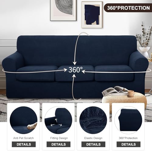 U-NICE HOME 4 Pieces Stretch Couch Cover Sofa Slipcover, Navy - Image 4