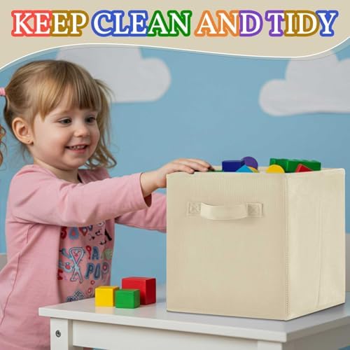 Yinder 4 Pcs Cube Storage Bin Brown 10.5''x10.5''x11'' Storage Bins for Playroom Decor Colorful Bins for Kids Foldable Baskets for Nursery Organizer Boxes Fabric Boxes - Image 4