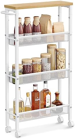 VASAGLE 4-Tier Slim Rolling Storage cart with Wheels, 5.1 Inches, Metal by VASAGLEbySONGMICSHOME