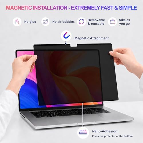GMOC Magnetic Privacy Screen for MacBook Air 15 Inch (2023-2026, M2 M3 M4 M5), Removable Anti Glare Matte Filter for 15.3” Laptop, Blue Light Blocking Computer Privacy Screen Protector - Image 3