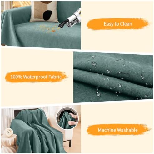 Deep Dream Cat-Scratch Resistant Couch Cover, Waterproof Sofa Cover for 3 Cushion Couch Washable, Pet Friendly Couch Protectors Anti Slip Thickened Love Seat Slipcovers for Dogs Pets,91" x 150",Green - Image 4