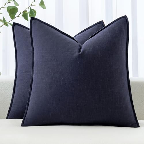 MIULEE Decorative Linen Euro Sham Pillow Covers 24x24 Navy by MIULEE