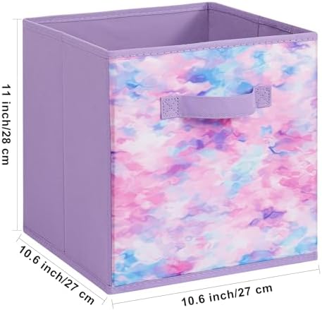 Stero Fabric Storage Cubes, 6 Pack Foldable Storage Bins with Handle, 11 Inch Box for Shelves, Closet, Organizer, Tie-dye Purple - Image 2