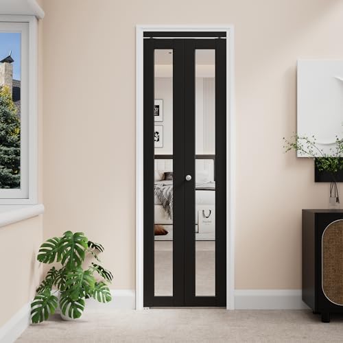 Bifold Doors for 28" x 80" Opening, Mirror Interior Folding Closet, Black - Image 2