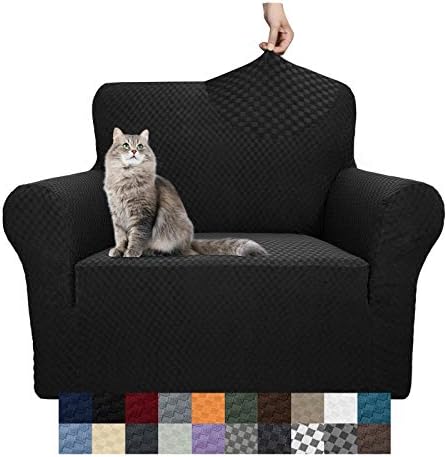 YEMYHOM Couch Cover Latest Jacquard Design High Stretch Sofa Chair Covers for Living Room, Pet Dog Cat Proof Armchair Slipcover Non Slip Magic Elastic Furniture Protector (Small, Black) by YEMYHOM