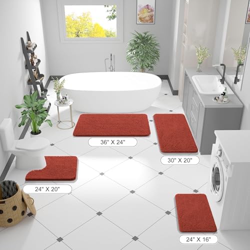 OLANLY Bathroom Runner Rugs 44x24, Soft Absorbent Chenille Bath Rugs, Rubber Backing Quick Dry, Machine Washable Long Bath Mats for Bathroom, Tub and Shower, Home Decor Accessories, Rustic Terracotta - Image 2